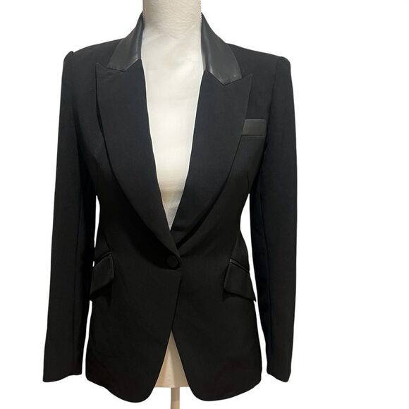 NWT Generation Love Women's Mara Vegan Leather-Trimmed Crepe Blazer size xs - Picture 1 of 13